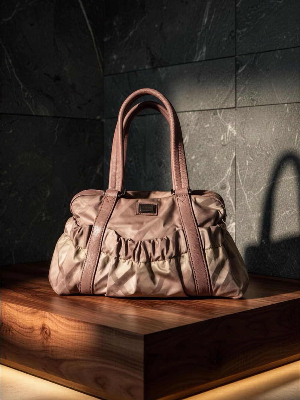 Burberry Elegant Tan Ruched Satchel Handbag - Women Bags